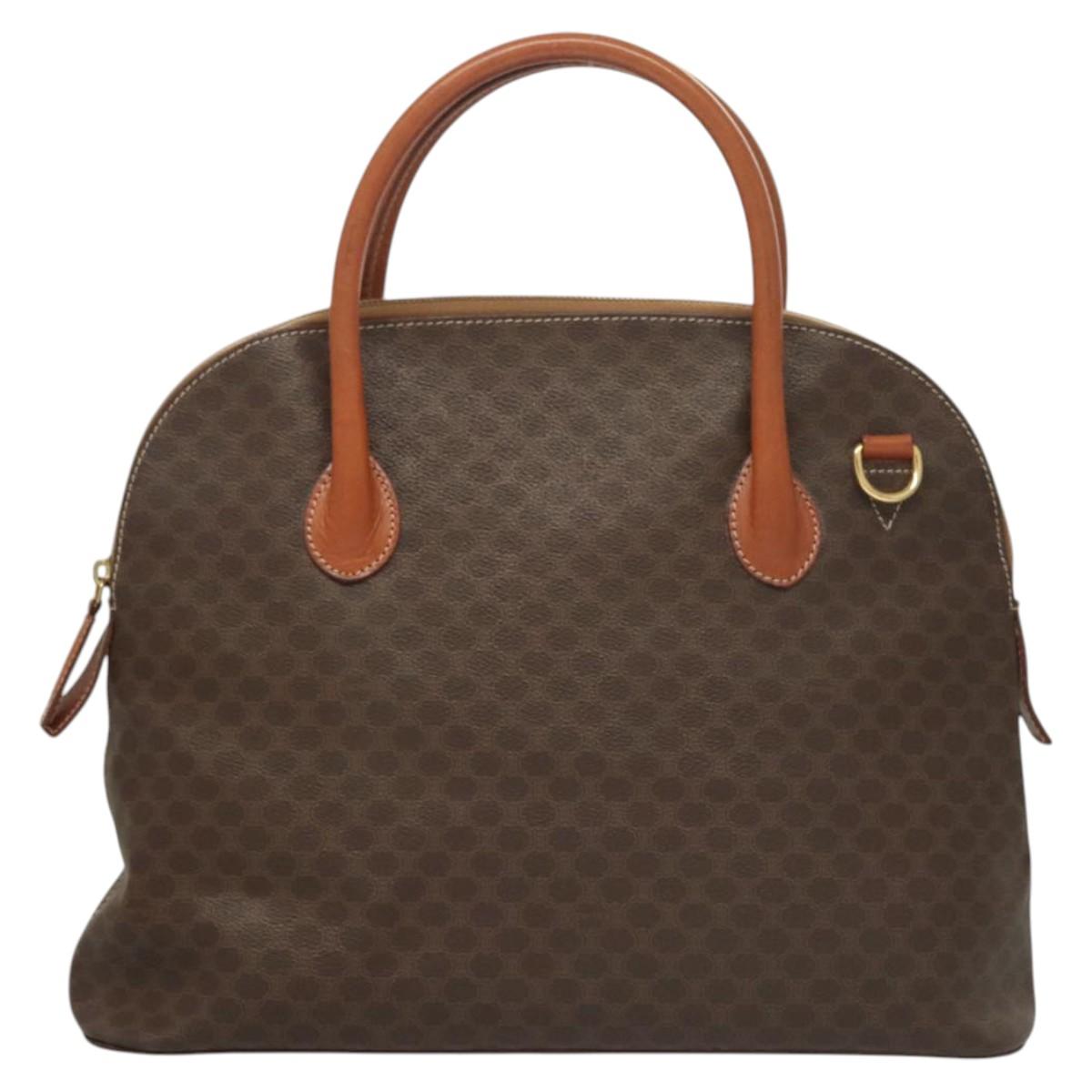 CELINE Macadam Canvas Hand Bag PVC Leather Brown Gold Auth 122168