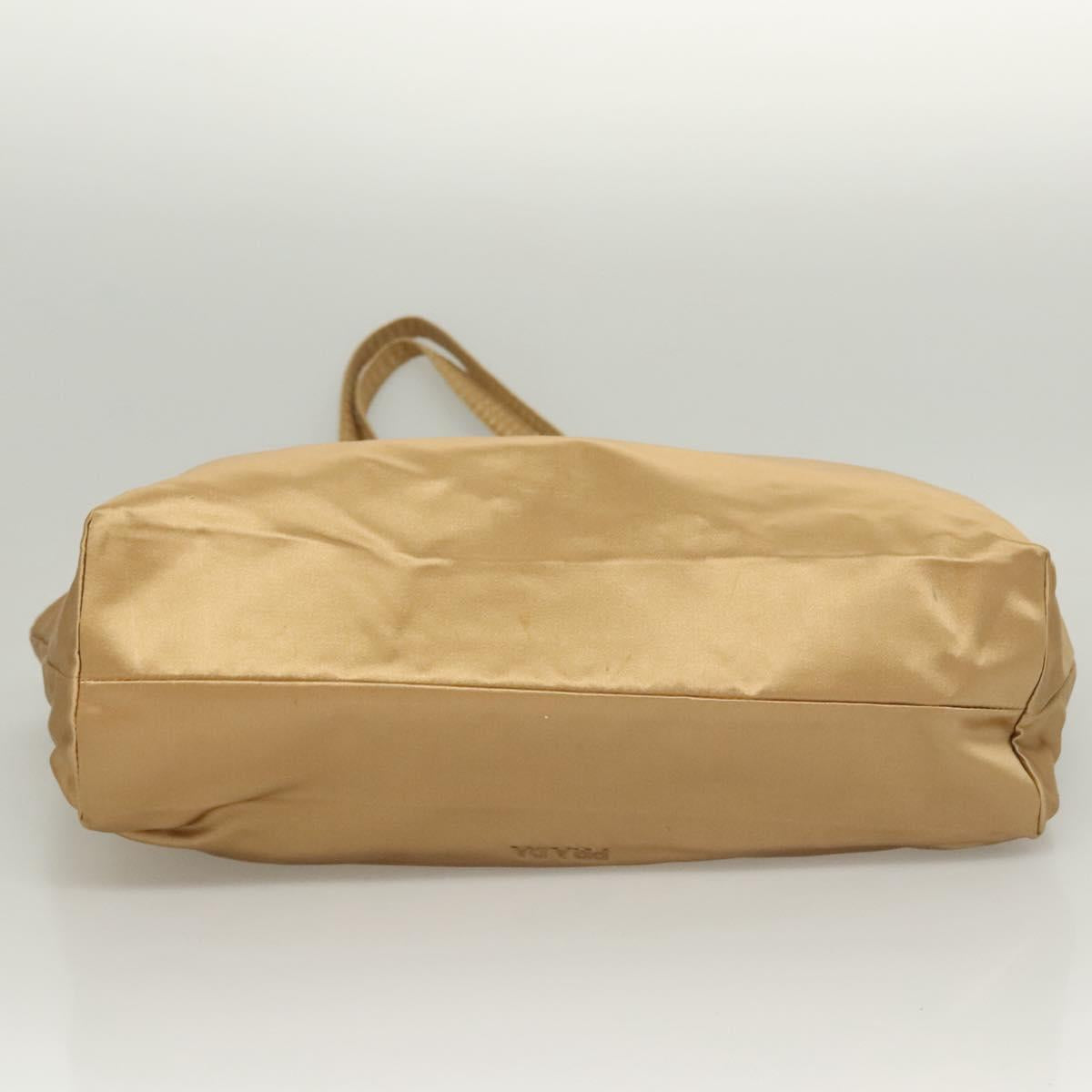 PRADA Tote Bag Satin Champagne Gold Auth 122170