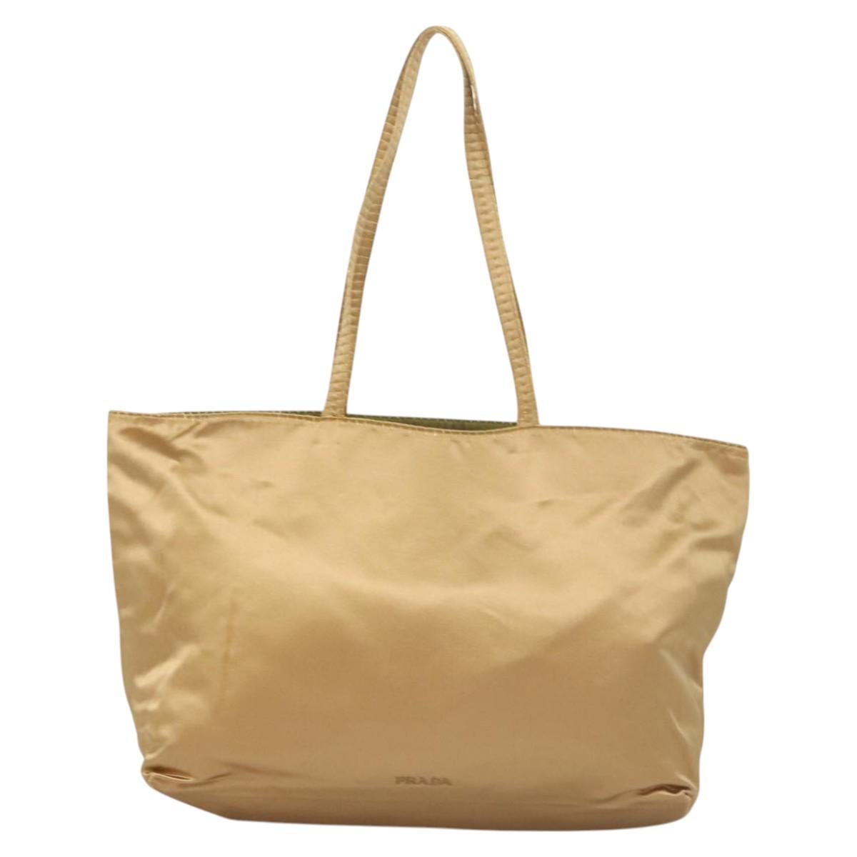 PRADA Tote Bag Satin Champagne Gold Auth 122170