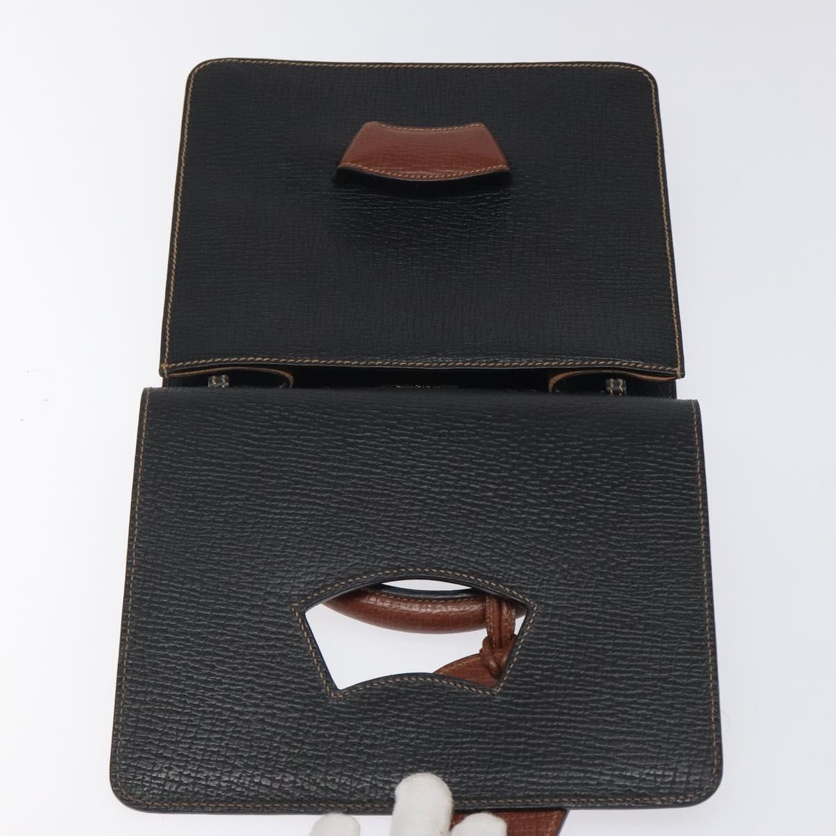 LOEWE Barcelona Hand Bag Leather Black Gold Auth 122193