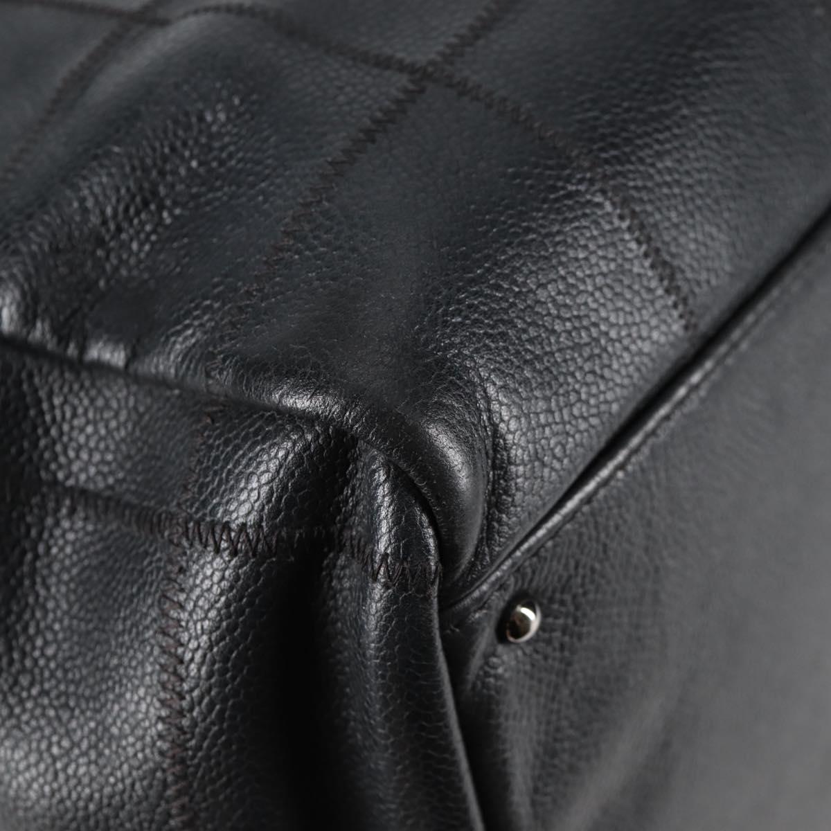 CHANEL Choco Bar Hand Bag Caviar Skin Black Silver gold CC Auth 122199