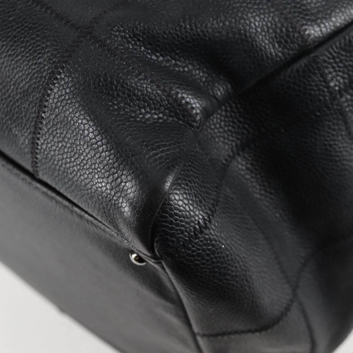 CHANEL Choco Bar Hand Bag Caviar Skin Black Silver gold CC Auth 122199