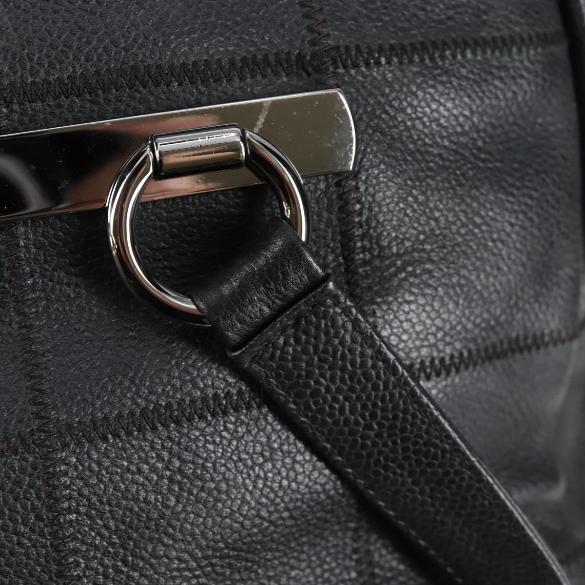 CHANEL Choco Bar Hand Bag Caviar Skin Black Silver gold CC Auth 122199