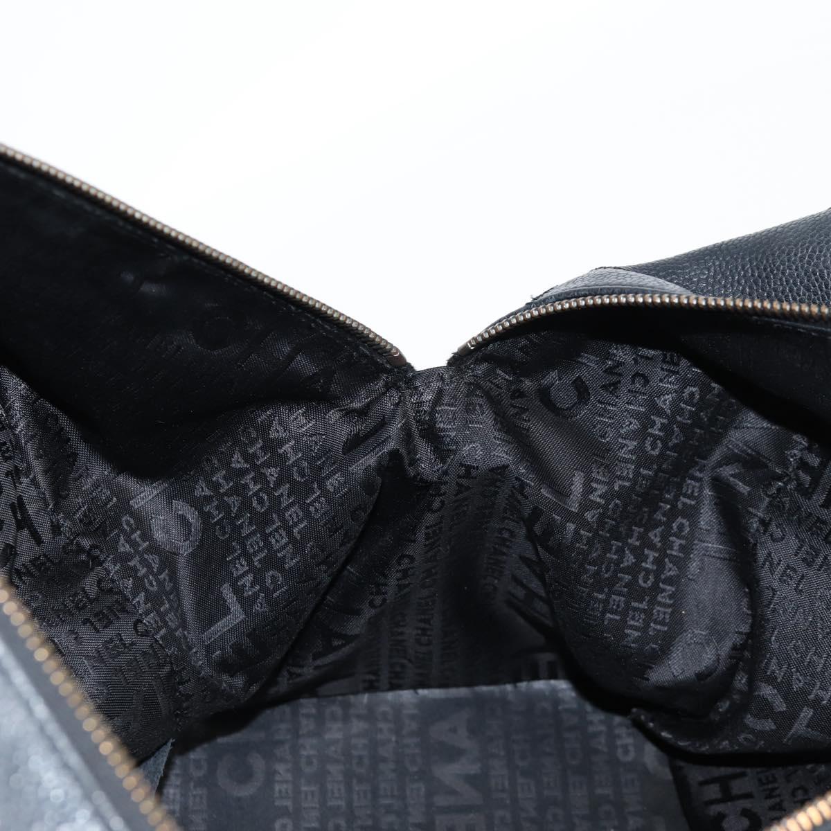 CHANEL Choco Bar Hand Bag Caviar Skin Black Silver gold CC Auth 122199