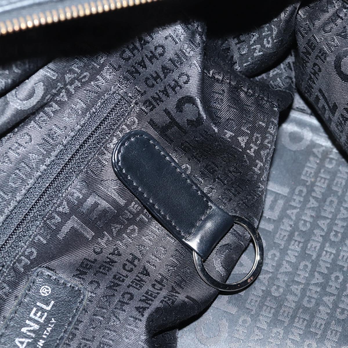 CHANEL Choco Bar Hand Bag Caviar Skin Black Silver gold CC Auth 122199