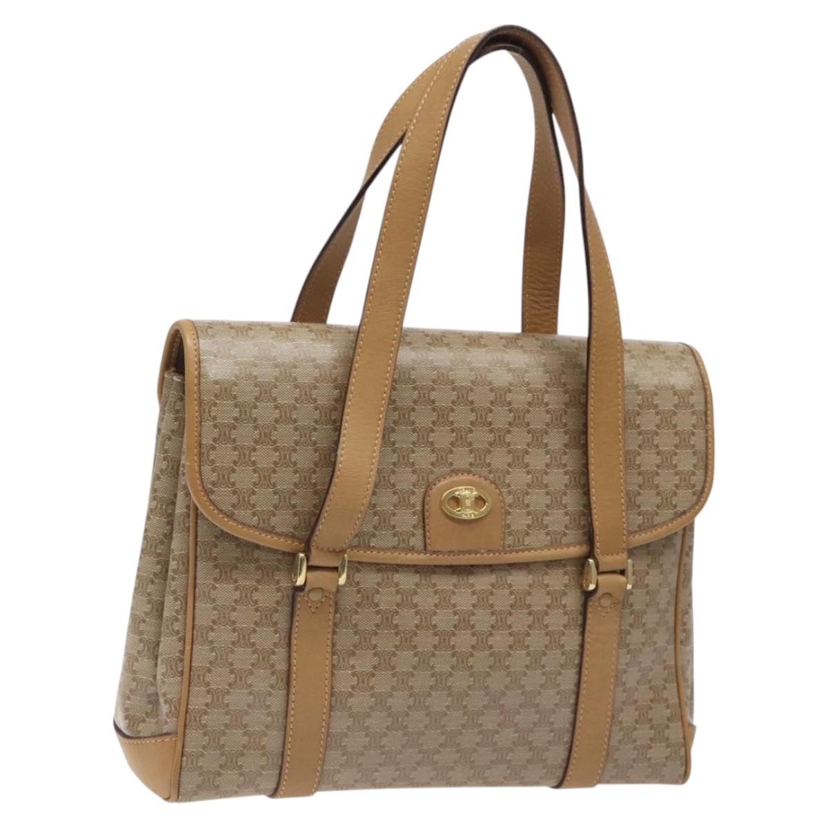 CELINE Macadam Canvas Hand Bag Beige Gold Auth 122202