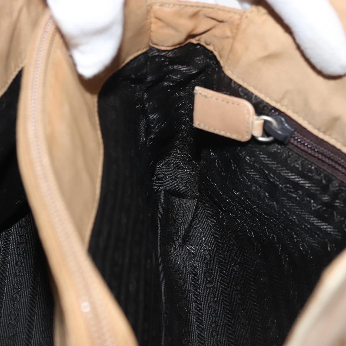 PRADA Chain Shoulder Bag Leather Beige Gold Auth 122203