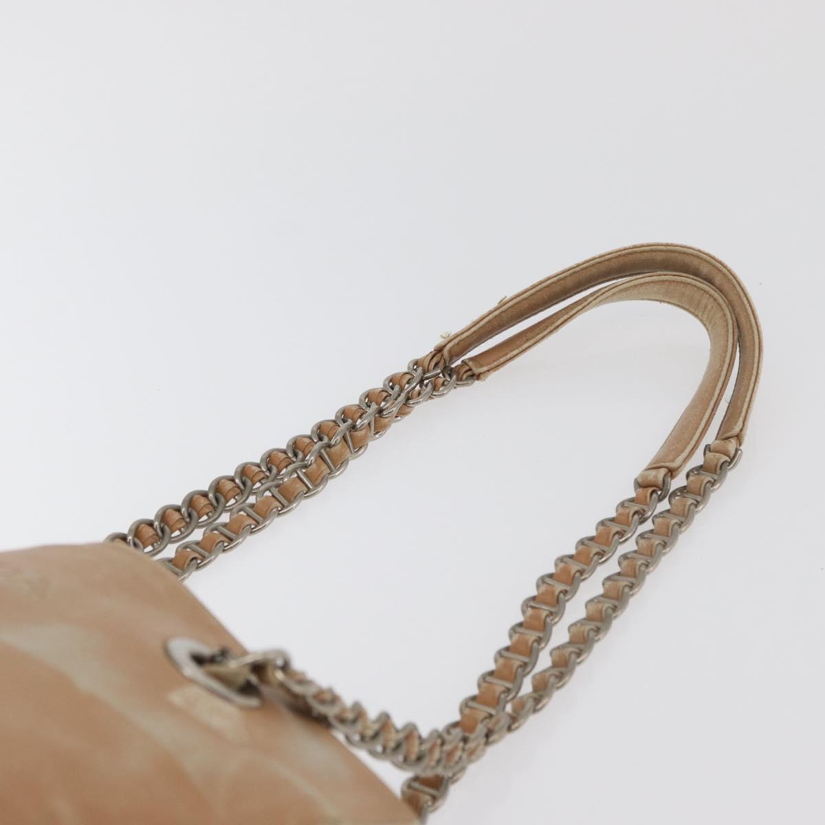 PRADA Chain Shoulder Bag Leather Beige Gold Auth 122203