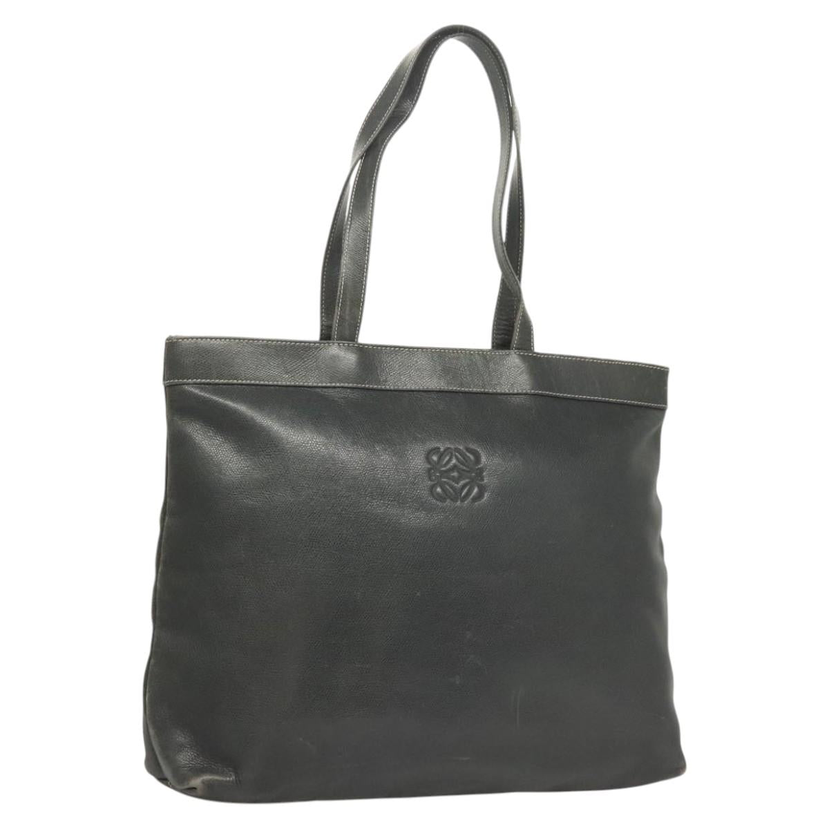 LOEWE Anagram Tote Bag Leather Khaki Gold Auth 122221