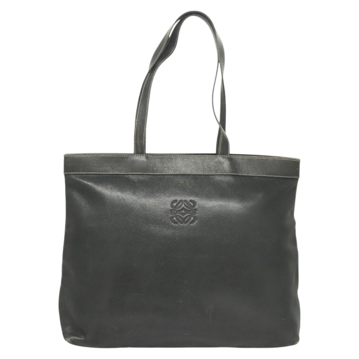 LOEWE Anagram Tote Bag Leather Khaki Gold Auth 122221