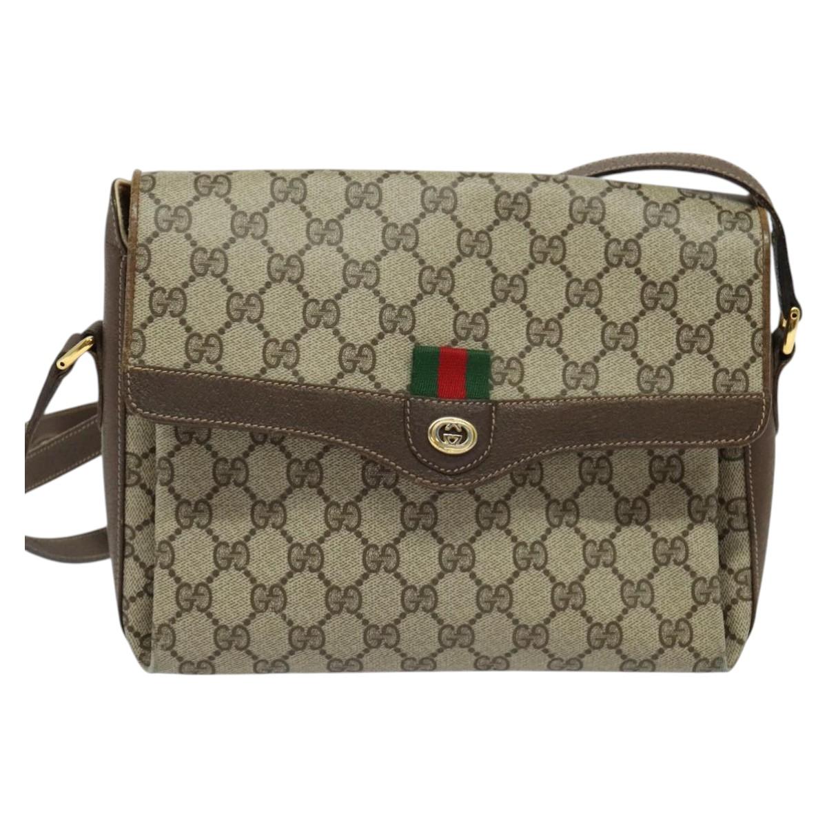 GUCCI GG Supreme Web Sherry Line Bag PVC Beige Gold 904 02 084 Auth 122223