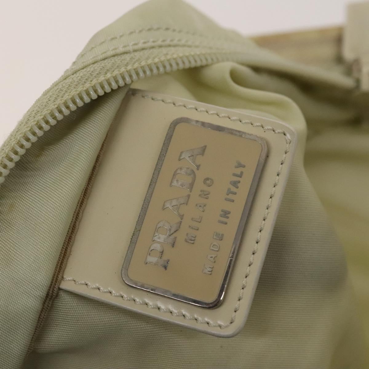 PRADA Shoulder Bag Nylon Cream Silver Auth 122252