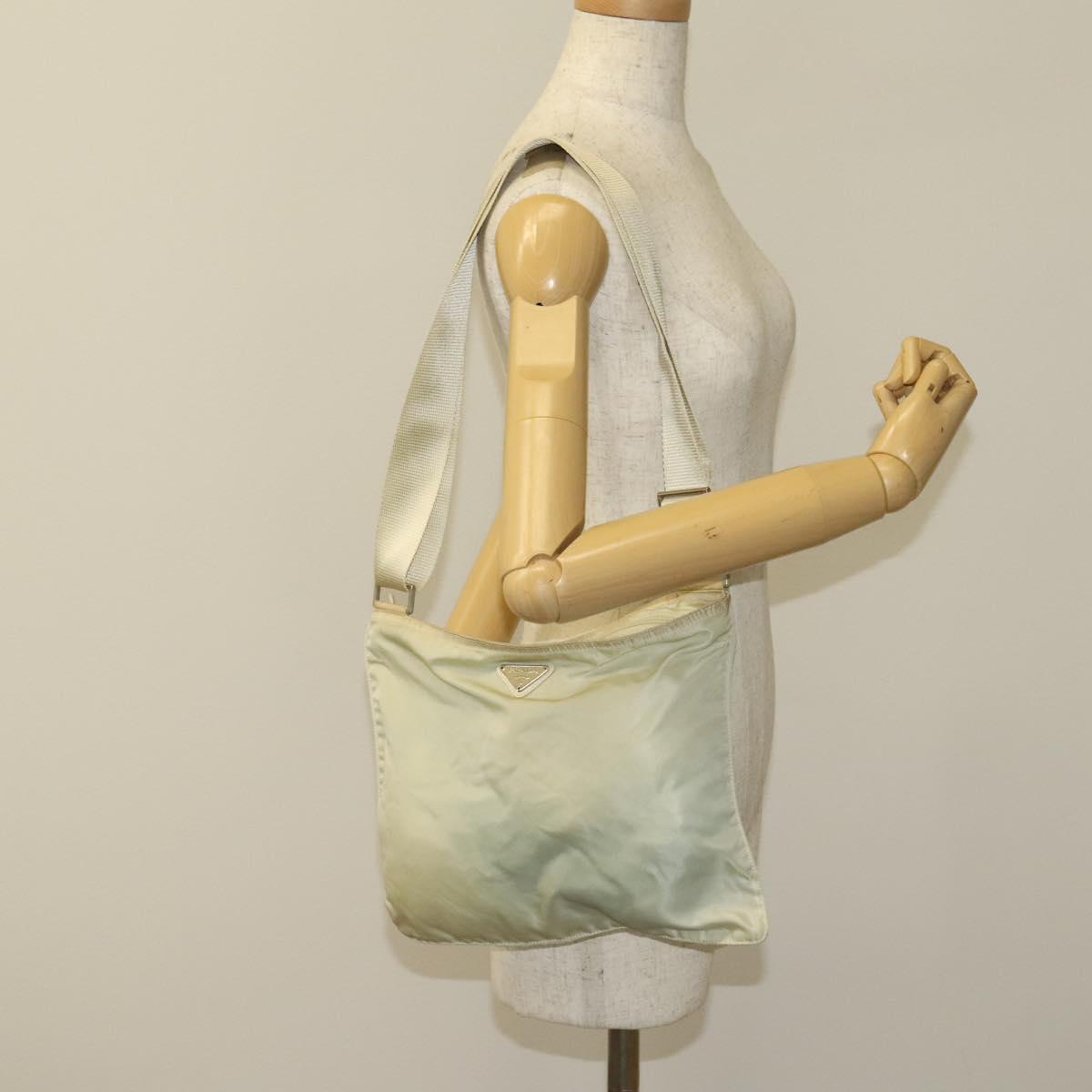 PRADA Shoulder Bag Nylon Cream Silver Auth 122252