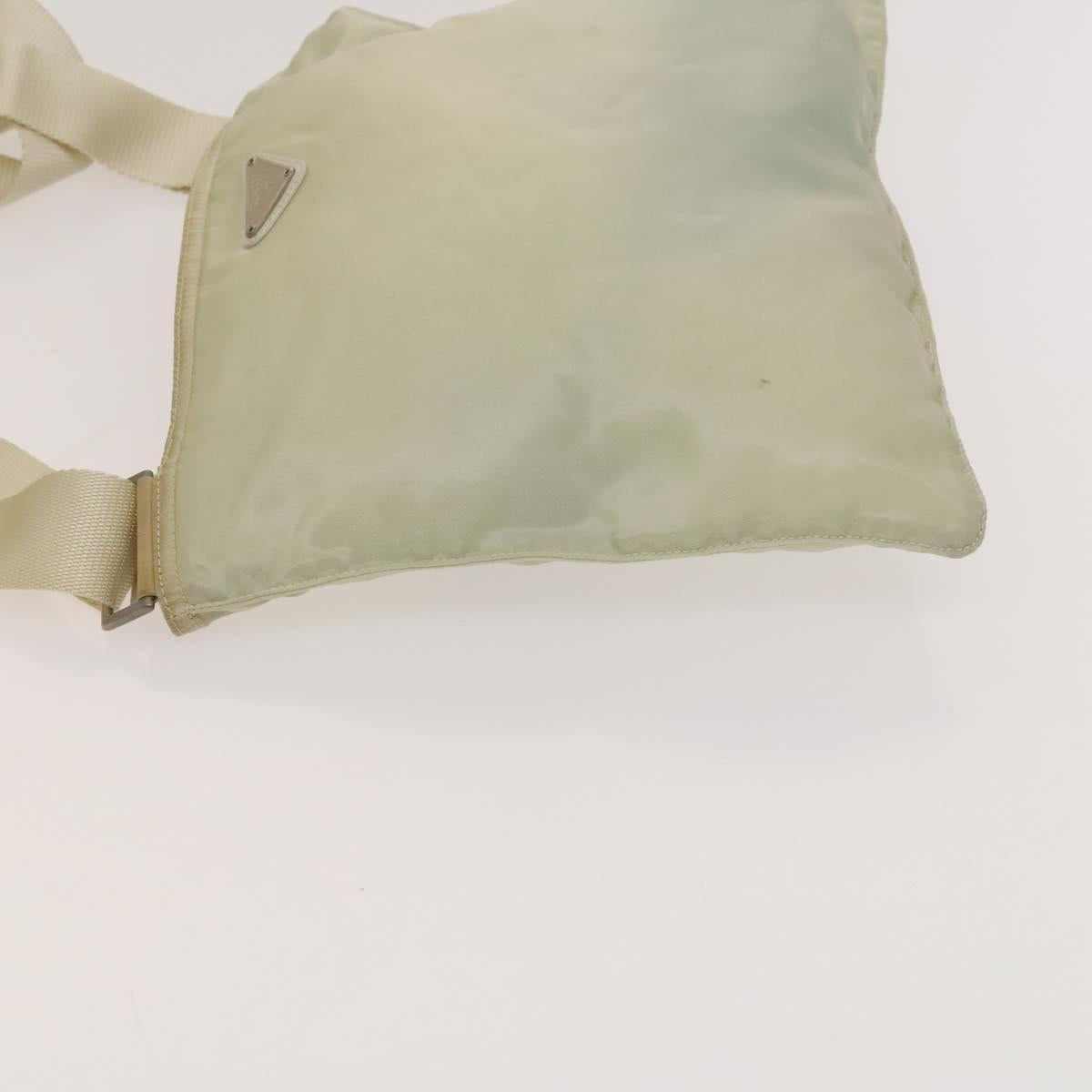 PRADA Shoulder Bag Nylon Cream Silver Auth 122252