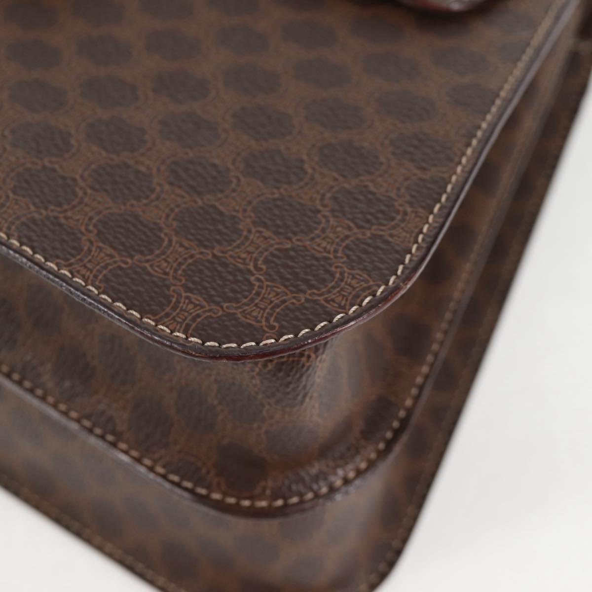 CELINE Circle Macadam Canvas Hand Bag PVC Leather 2way Brown Gold Auth 122270AV