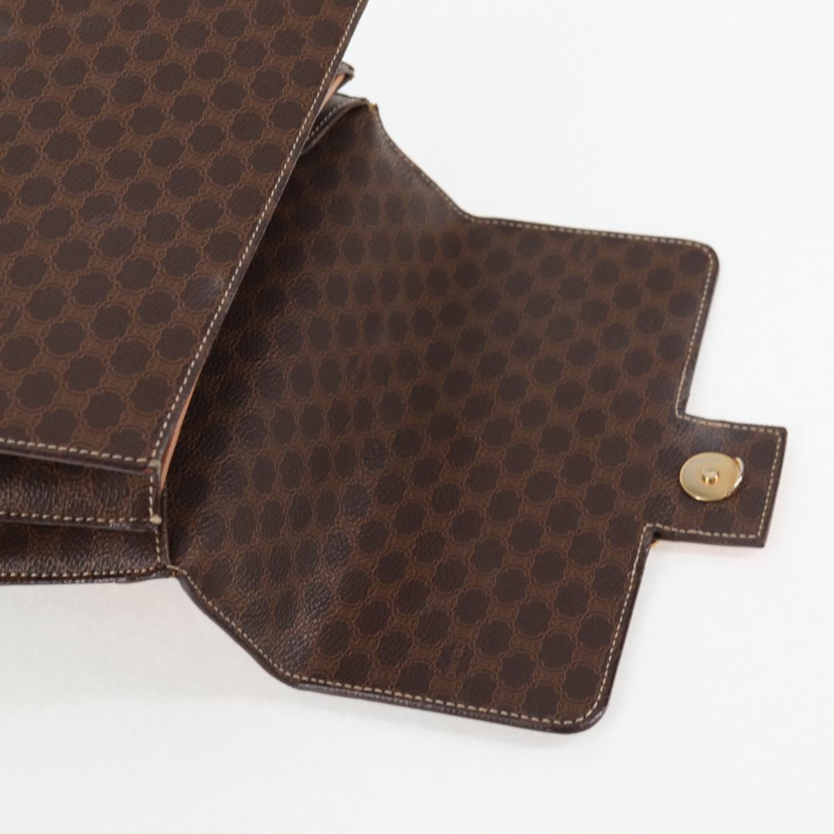 CELINE Circle Macadam Canvas Hand Bag PVC Leather 2way Brown Gold Auth 122270AV