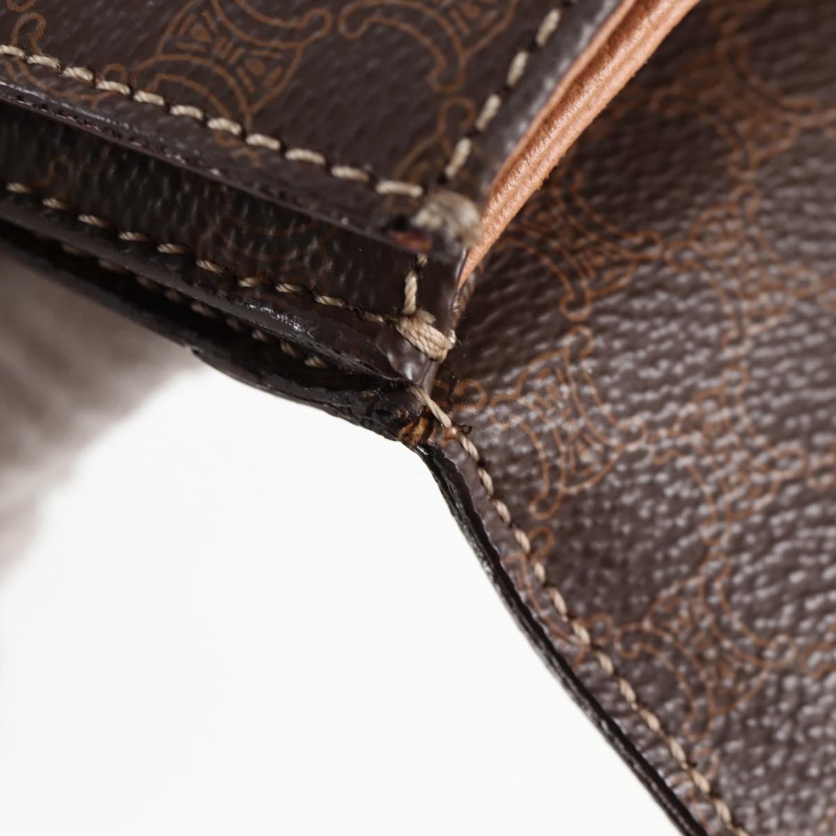 CELINE Circle Macadam Canvas Hand Bag PVC Leather 2way Brown Gold Auth 122270AV