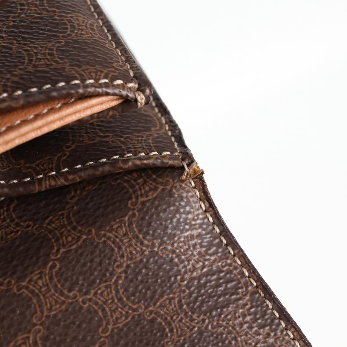 CELINE Circle Macadam Canvas Hand Bag PVC Leather 2way Brown Gold Auth 122270AV