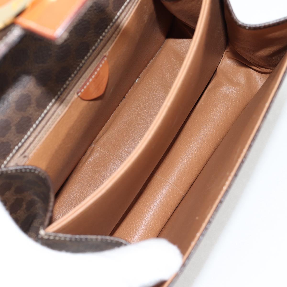 CELINE Circle Macadam Canvas Hand Bag PVC Leather 2way Brown Gold Auth 122270AV