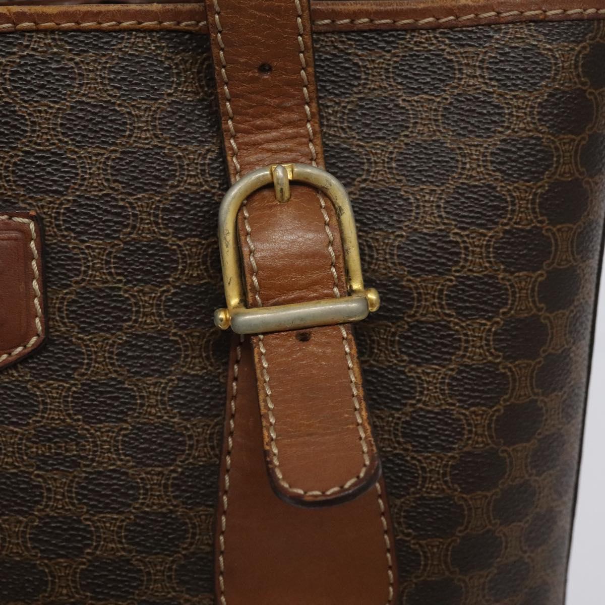 CELINE Macadam Canvas Hand Bag PVC Leather Brown Gold Auth 122273