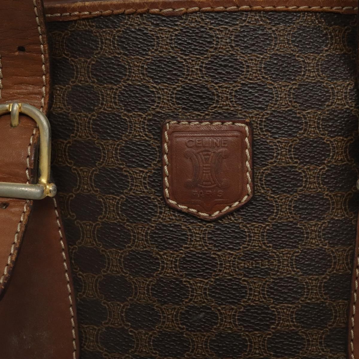 CELINE Macadam Canvas Hand Bag PVC Leather Brown Gold Auth 122273