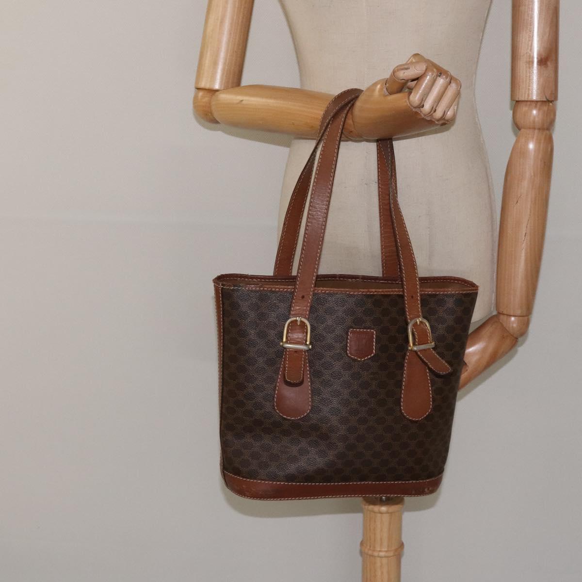 CELINE Macadam Canvas Hand Bag PVC Leather Brown Gold Auth 122273