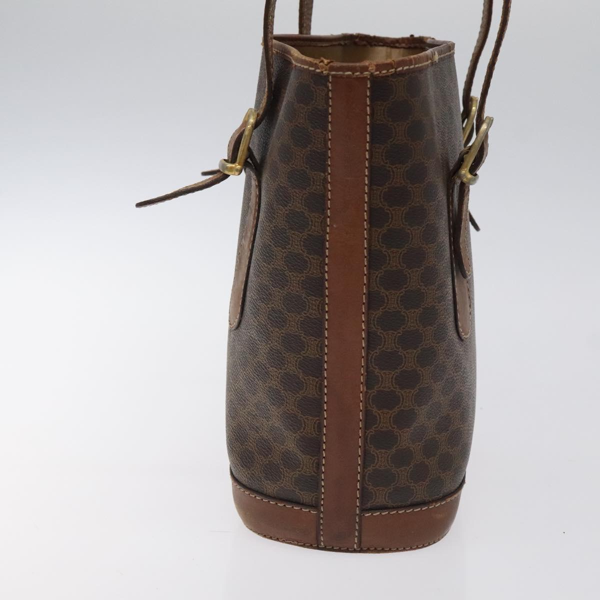 CELINE Macadam Canvas Hand Bag PVC Leather Brown Gold Auth 122273