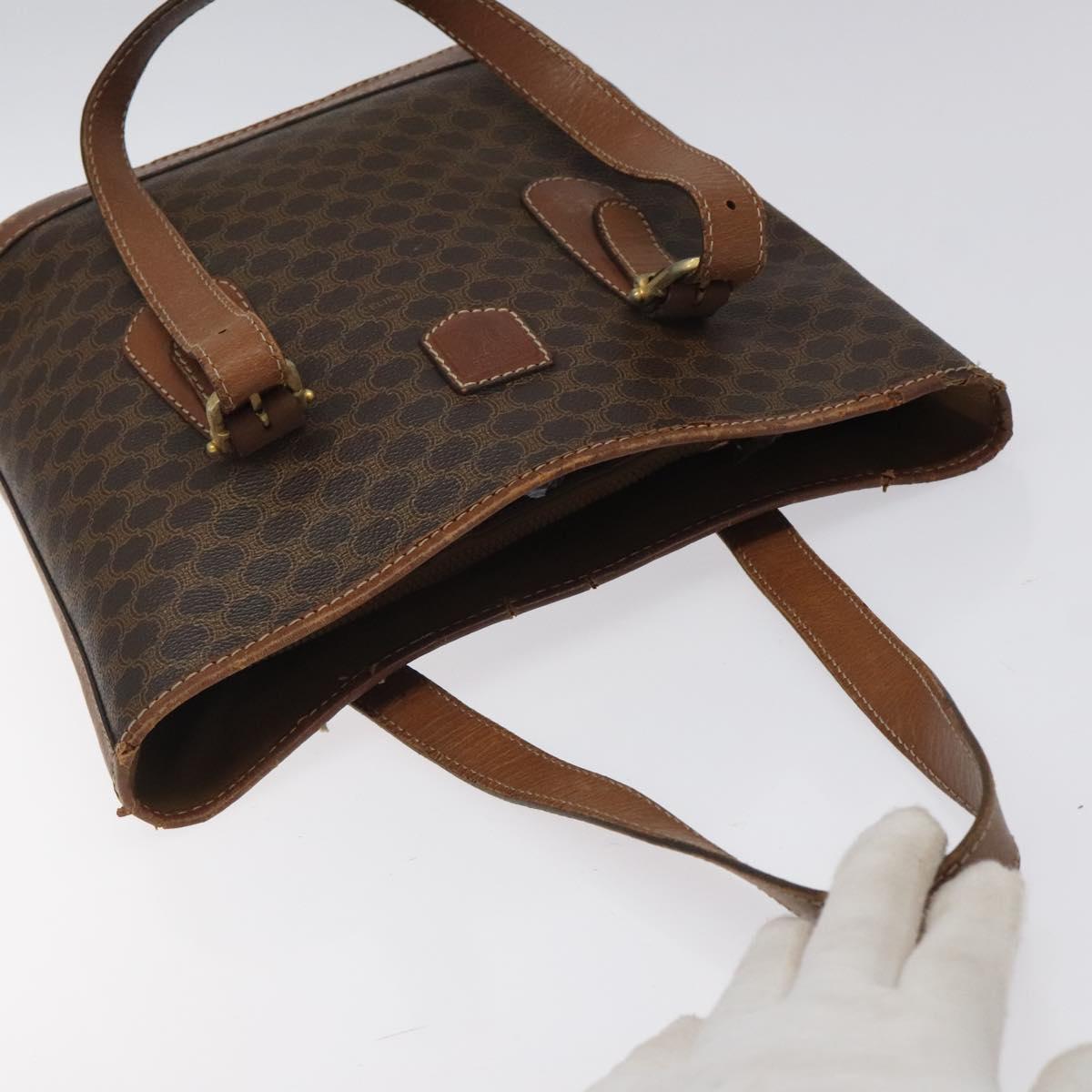 CELINE Macadam Canvas Hand Bag PVC Leather Brown Gold Auth 122273