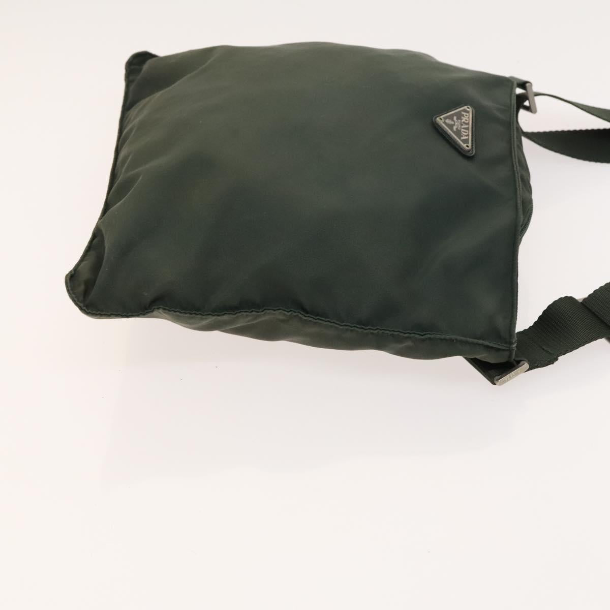 PRADA Shoulder Bag Nylon Khaki Silver Auth 122277