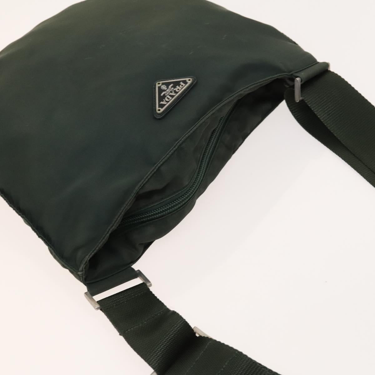 PRADA Shoulder Bag Nylon Khaki Silver Auth 122277