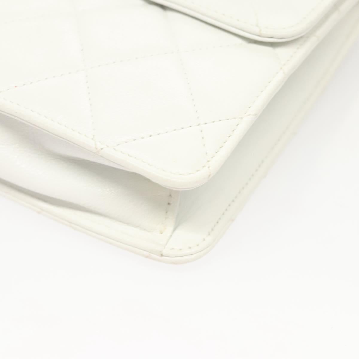 CHANEL Matelasse COCO Mark Chain Bag Lamb Skin White Gold CC Auth 122303V