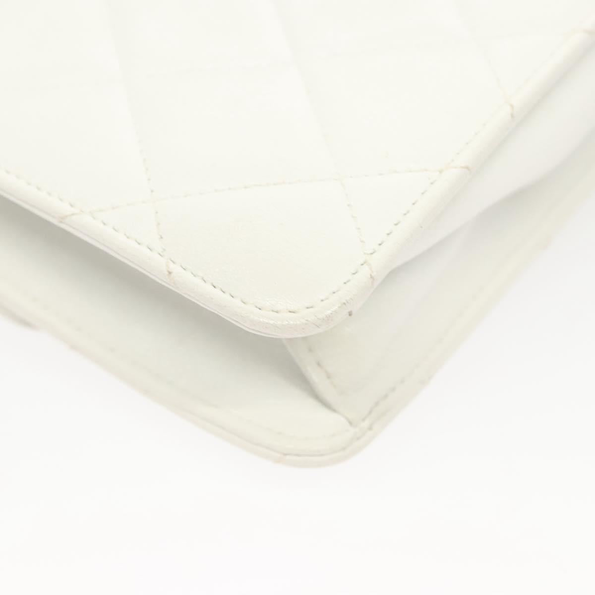 CHANEL Matelasse COCO Mark Chain Bag Lamb Skin White Gold CC Auth 122303V