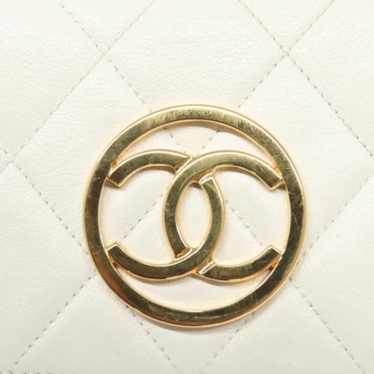 CHANEL Matelasse COCO Mark Chain Bag Lamb Skin White Gold CC Auth 122303V
