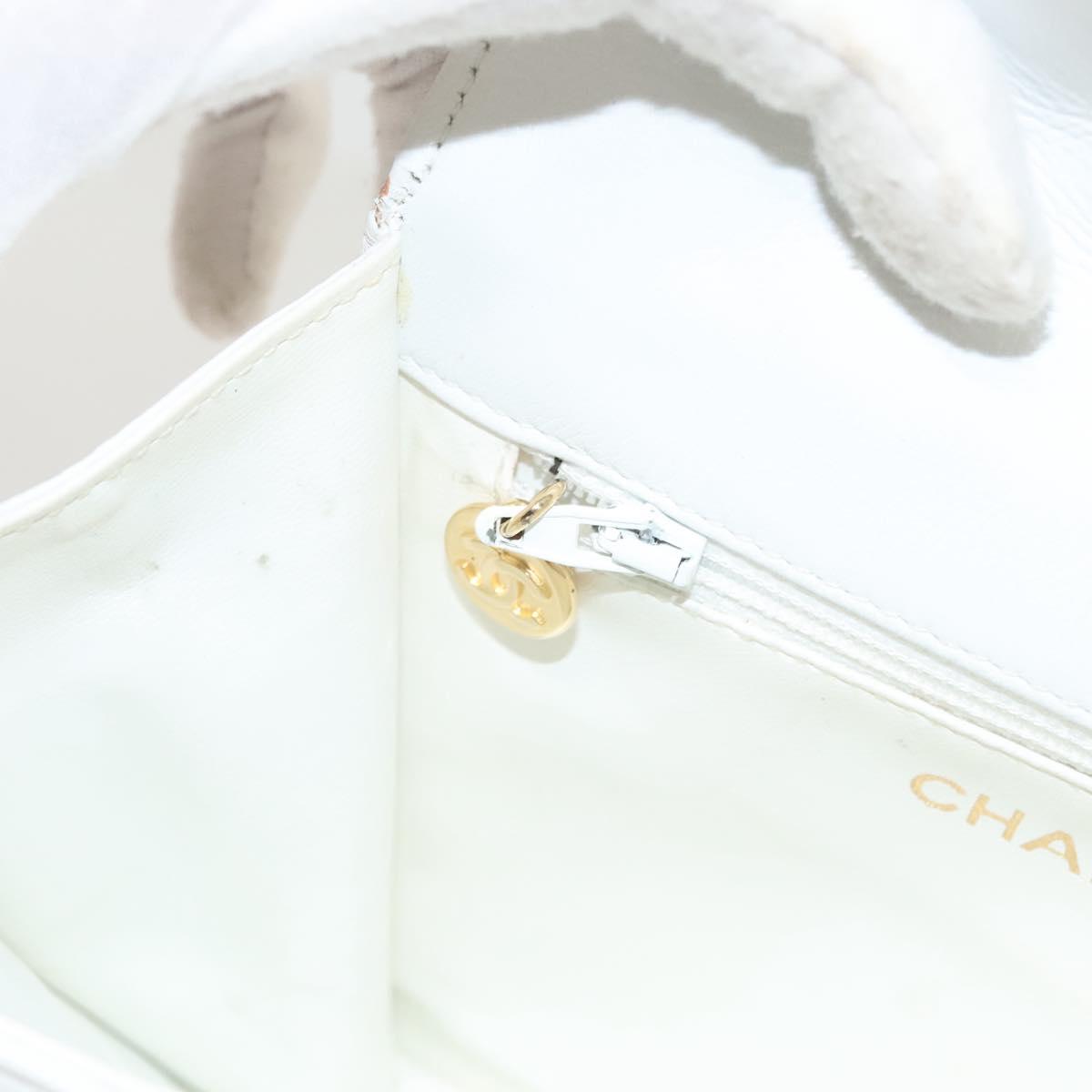 CHANEL Matelasse COCO Mark Chain Bag Lamb Skin White Gold CC Auth 122303V