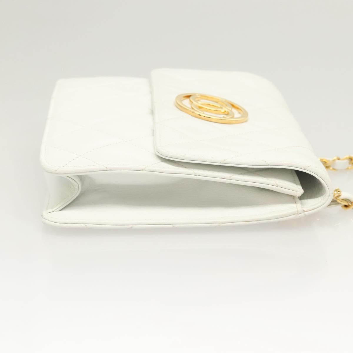 CHANEL Matelasse COCO Mark Chain Bag Lamb Skin White Gold CC Auth 122303V