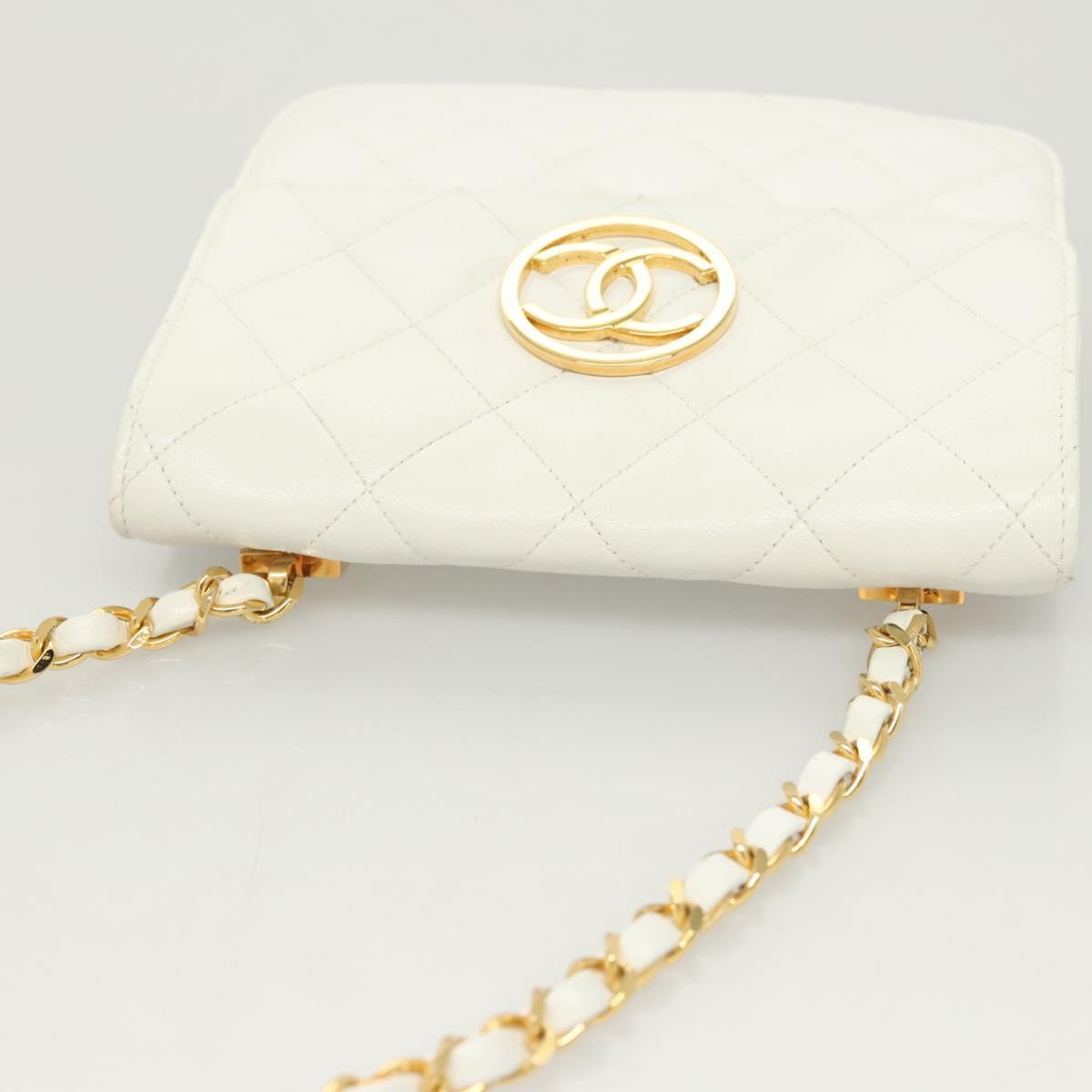 CHANEL Matelasse COCO Mark Chain Bag Lamb Skin White Gold CC Auth 122303V