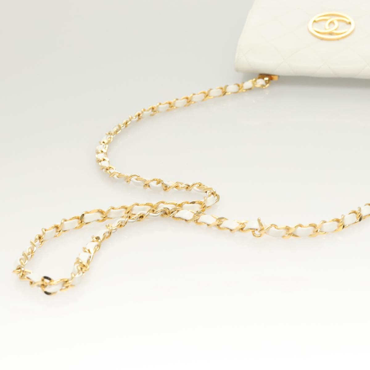 CHANEL Matelasse COCO Mark Chain Bag Lamb Skin White Gold CC Auth 122303V