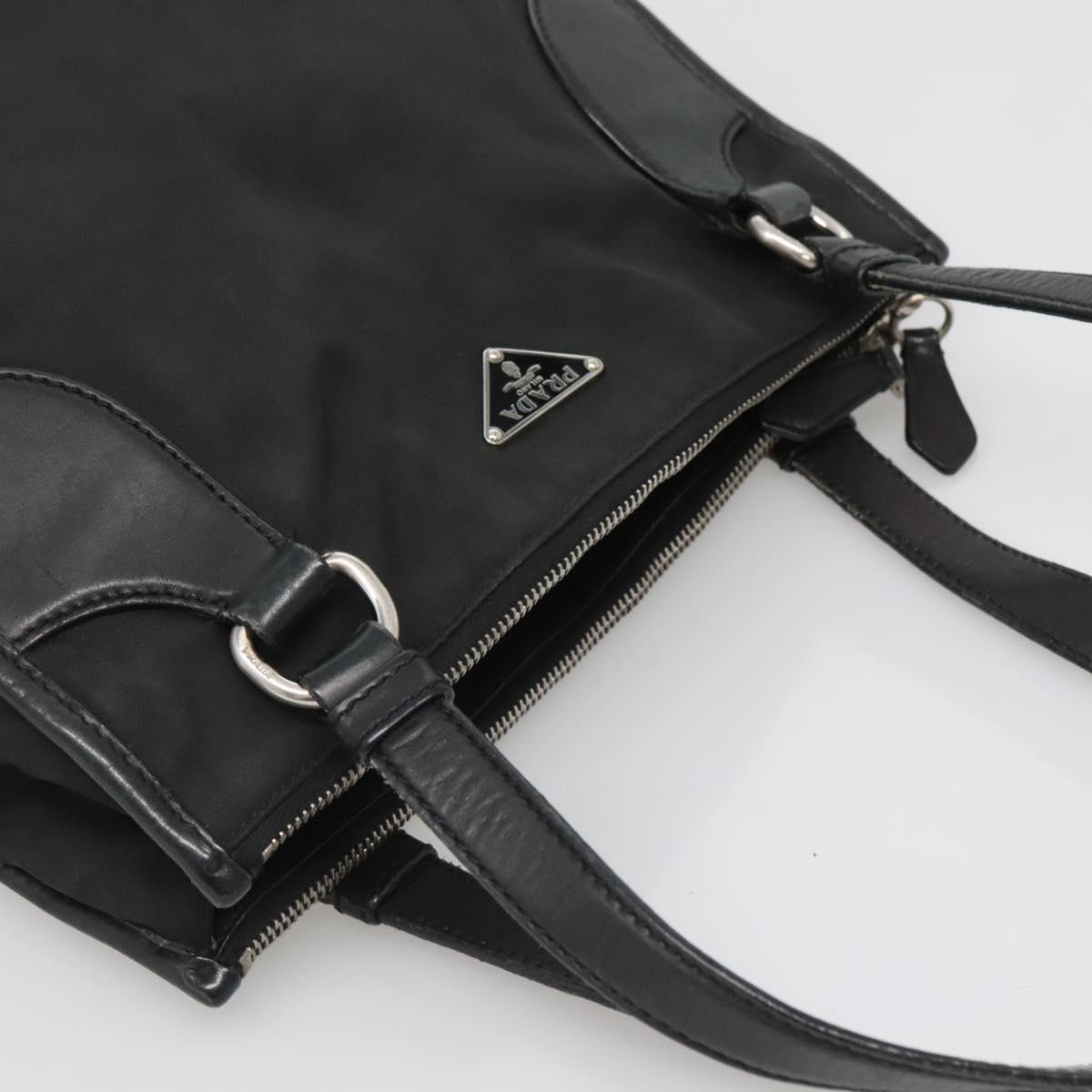 PRADA Tote Bag Nylon Black Silver Auth 122306