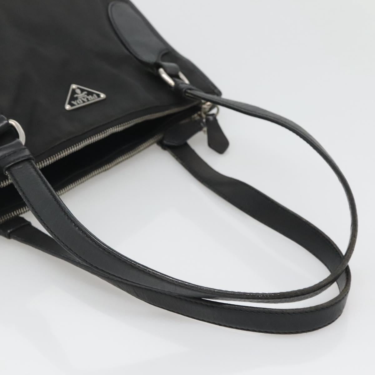 PRADA Tote Bag Nylon Black Silver Auth 122306