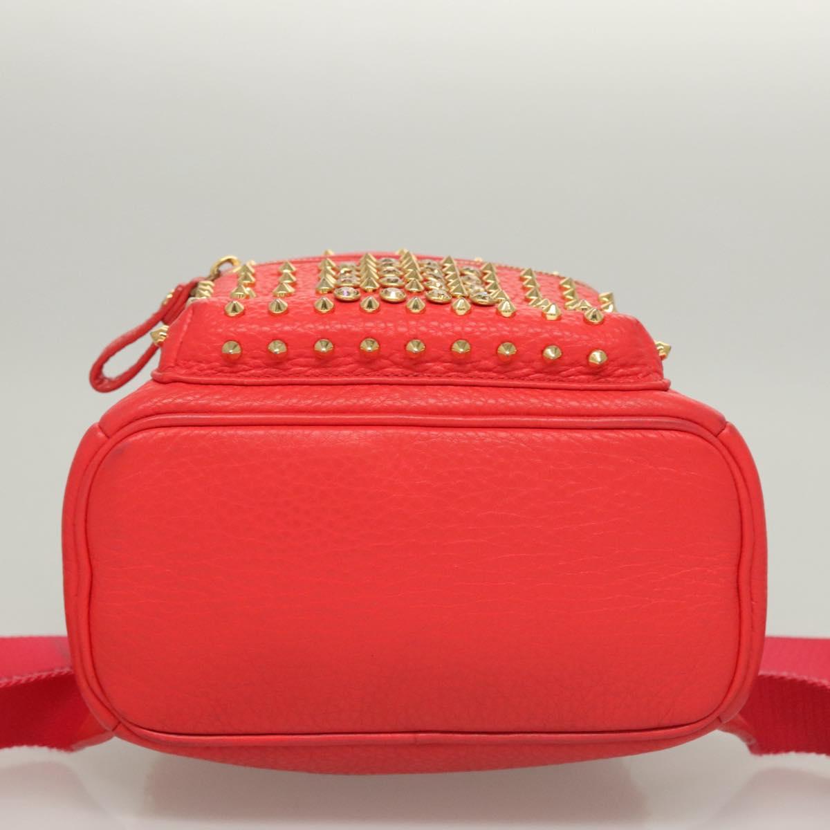 MCM Studs Backpack Leather Red Gold Auth 122310