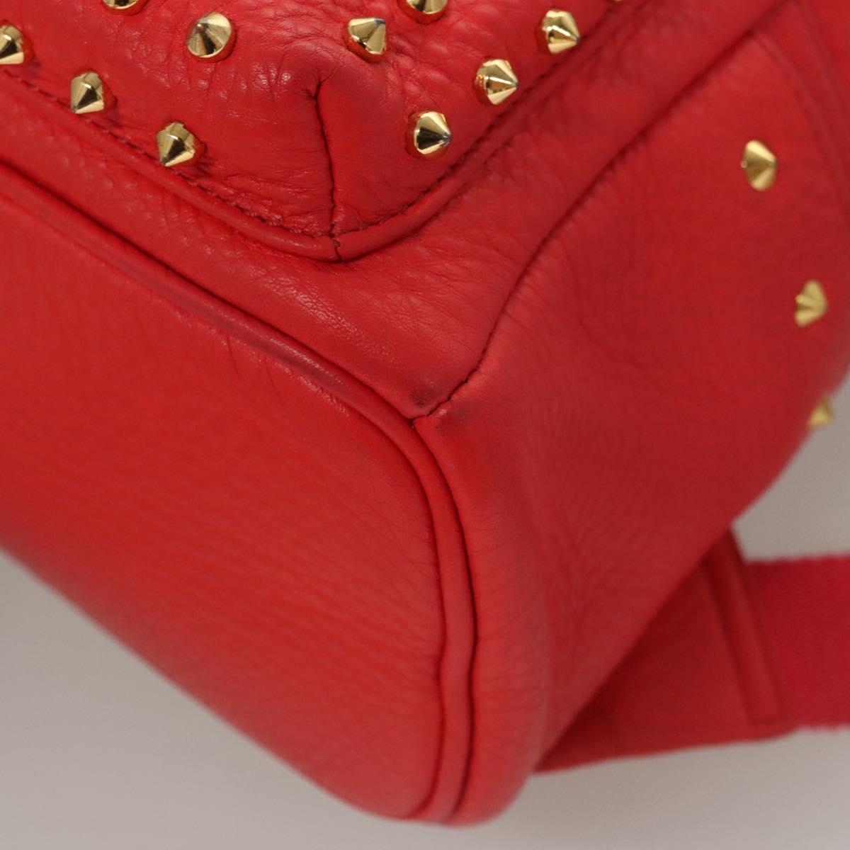 MCM Studs Backpack Leather Red Gold Auth 122310
