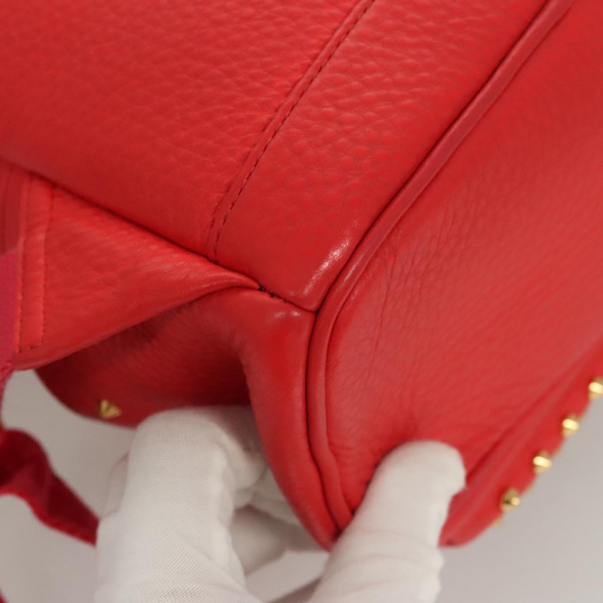 MCM Studs Backpack Leather Red Gold Auth 122310
