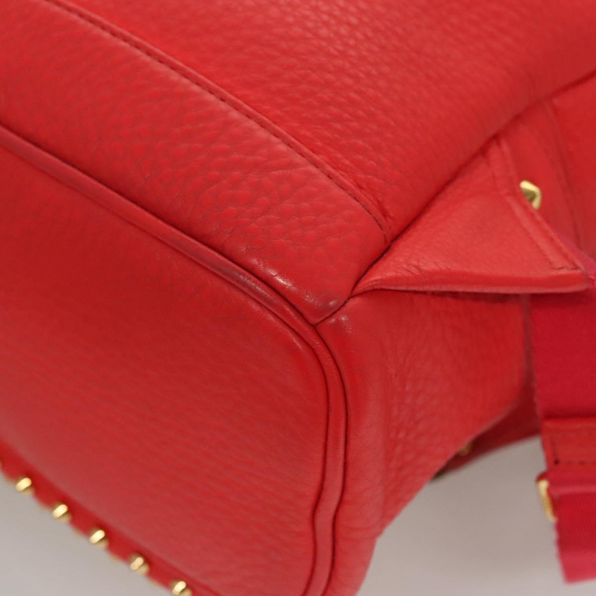MCM Studs Backpack Leather Red Gold Auth 122310