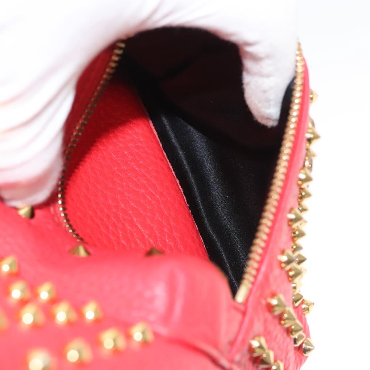 MCM Studs Backpack Leather Red Gold Auth 122310