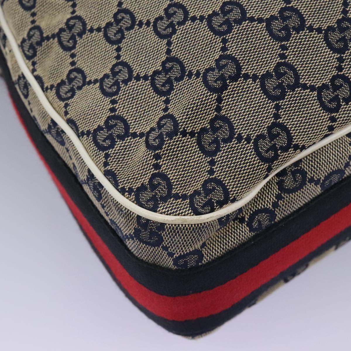 GUCCI GG Canvas Sherry Line Shoulder Bag Navy Gold 247597 203998 Auth 122316