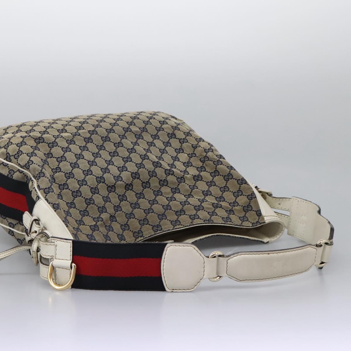 GUCCI GG Canvas Sherry Line Shoulder Bag Navy Gold 247597 203998 Auth 122316