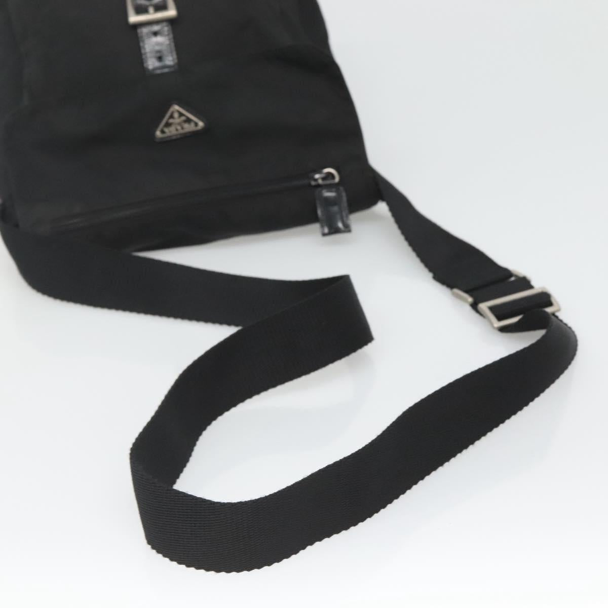 PRADA Shoulder Bag Nylon Black Silver Auth 122318