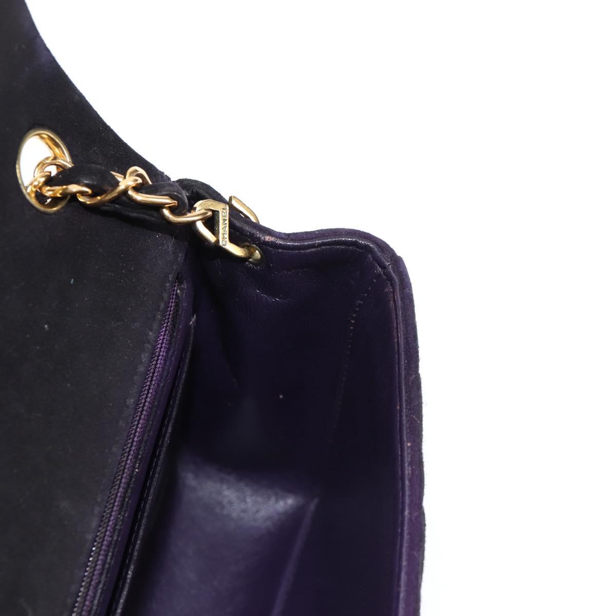 CHANEL Mini Matelasse 17 Single Flap Chain Bag Suede Purple Gold CC Auth 122356