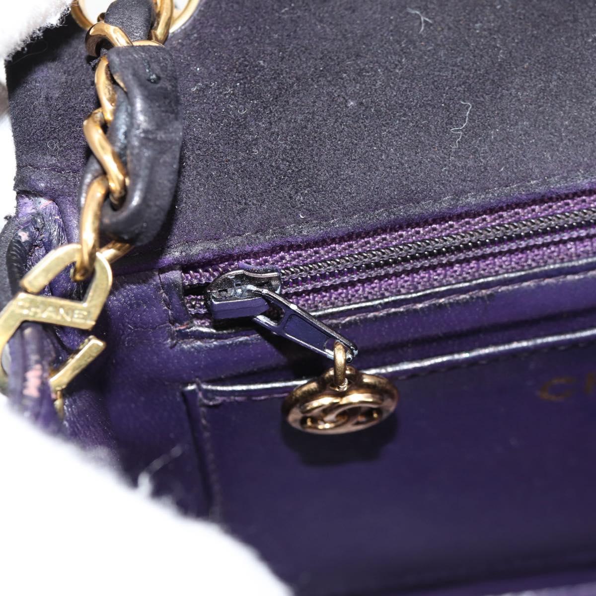 CHANEL Mini Matelasse 17 Single Flap Chain Bag Suede Purple Gold CC Auth 122356