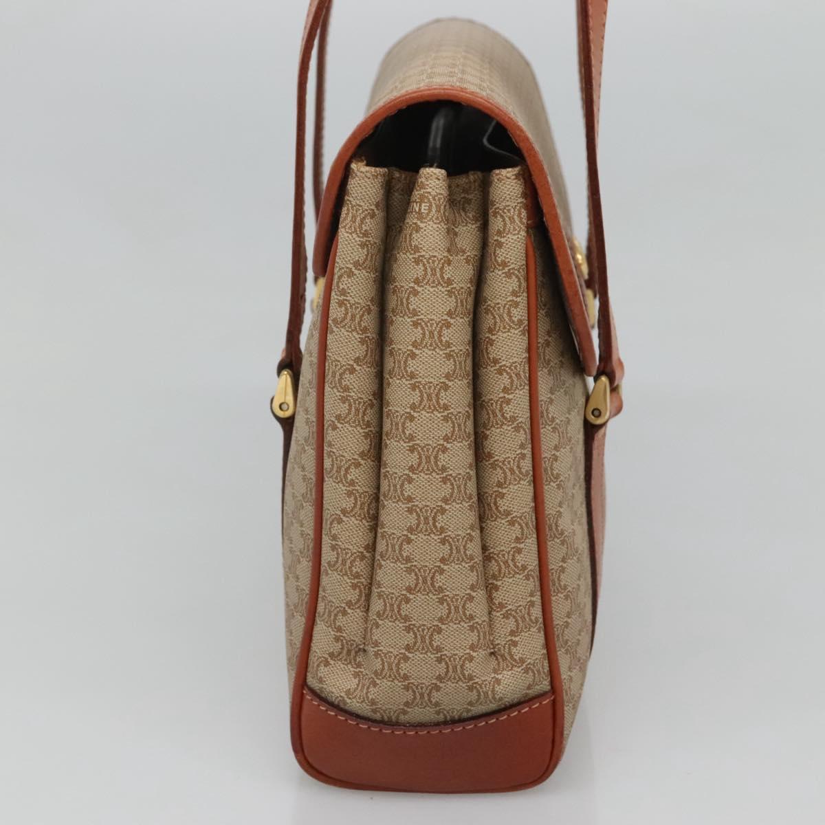 CELINE Macadam Canvas Hand Bag Beige Gold Auth 122360